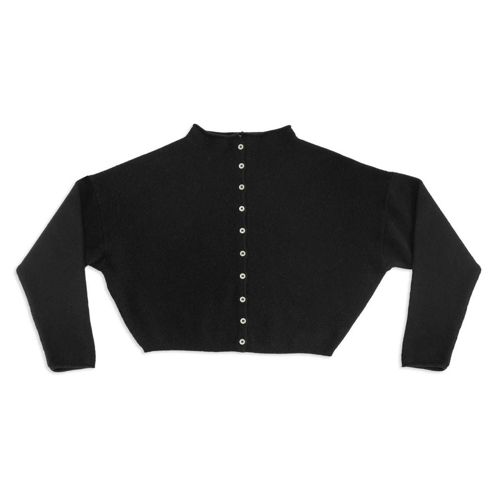 Black Button-Back Cropped Cardigan Sweater